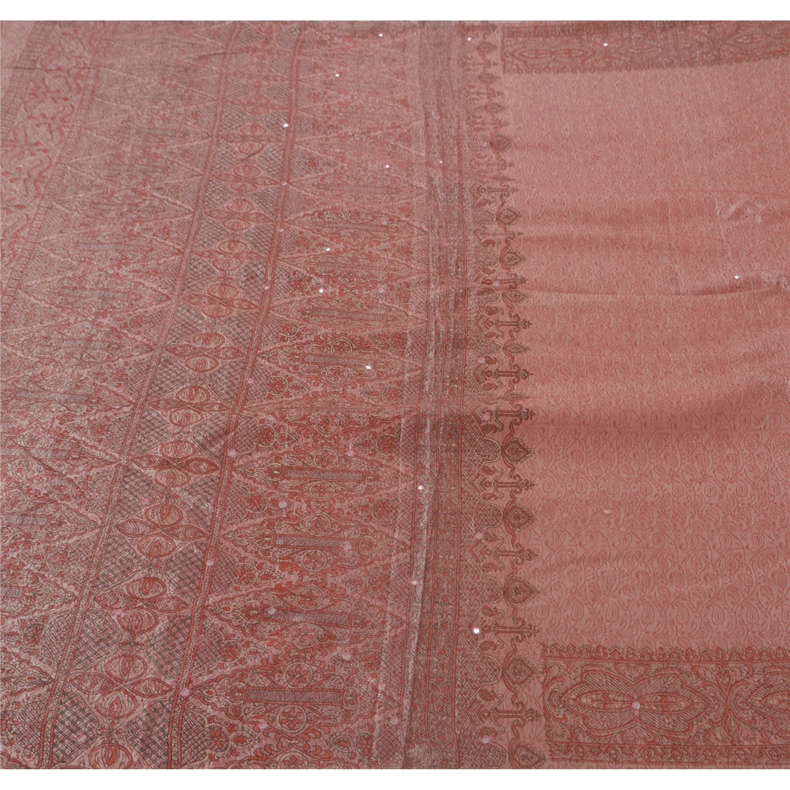 Sanskriti Vintage Pink Sarees Art Silk Hand Bead Woven Craft Fabric Premium Sari, PS-52215-Pink-Woven Work-Art Silk-5