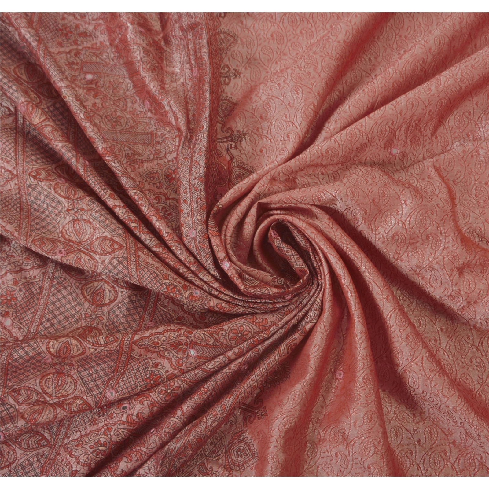 Sanskriti Vintage Pink Sarees Art Silk Hand Bead Woven Craft Fabric Premium Sari, PS-52215-Pink-Woven Work-Art Silk-6