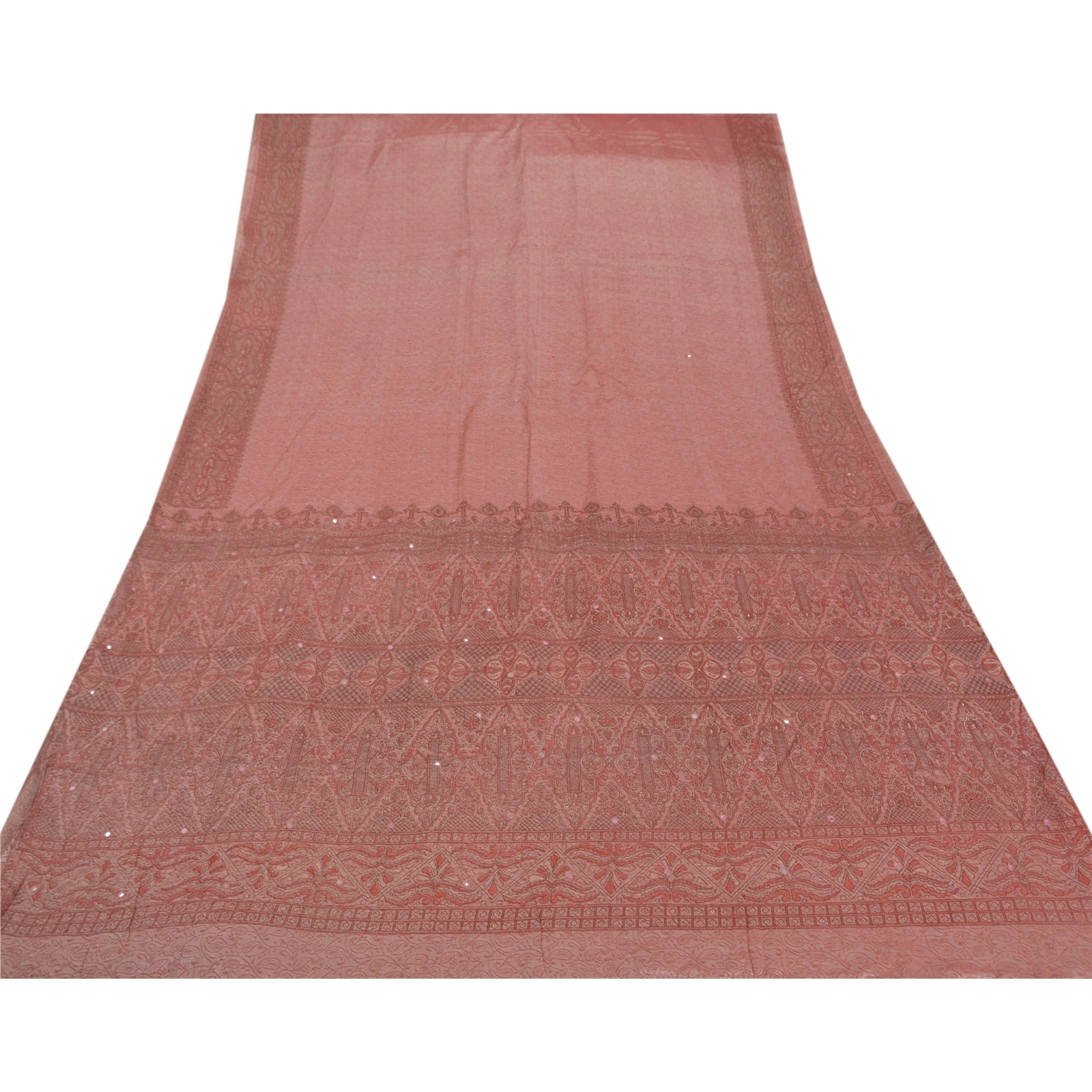 Sanskriti Vintage Pink Sarees Art Silk Hand Bead Woven Craft Fabric Premium Sari, PS-52215-Pink-Woven Work-Art Silk-7