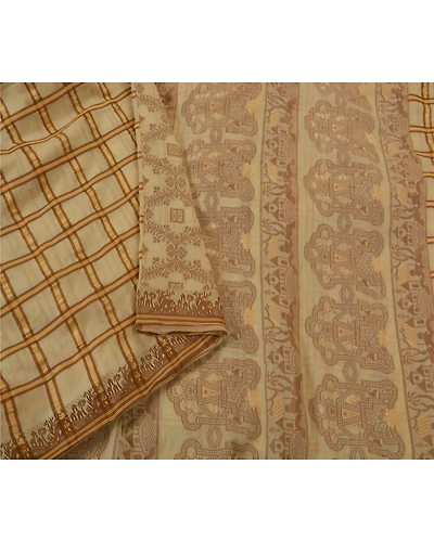 Sanskriti Vintage Cream Sarees Art Silk Woven Craft 5Yd Fabric Premium Soft Sari, PS-52257-Cream-Woven Work-Art Silk-1