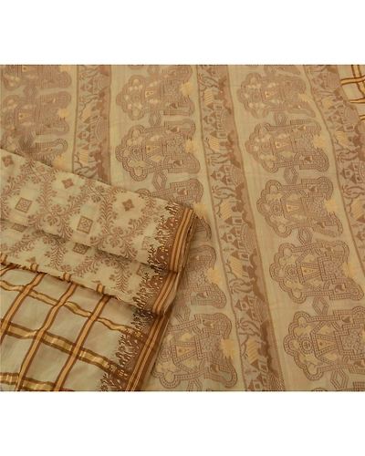 Sanskriti Vintage Cream Sarees Art Silk Woven Craft 5Yd Fabric Premium Soft Sari, PS-52257-Cream-Woven Work-Art Silk-2