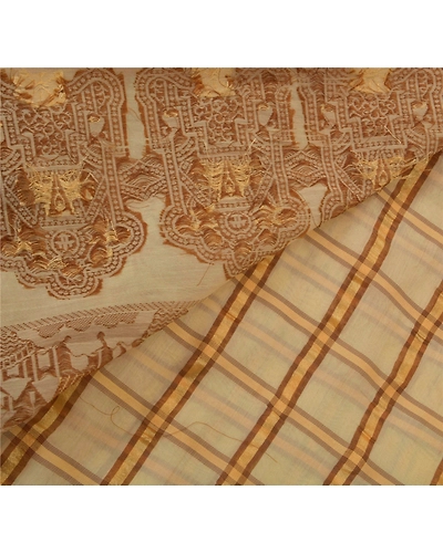 Sanskriti Vintage Cream Sarees Art Silk Woven Craft 5Yd Fabric Premium Soft Sari, PS-52257-Cream-Woven Work-Art Silk-3