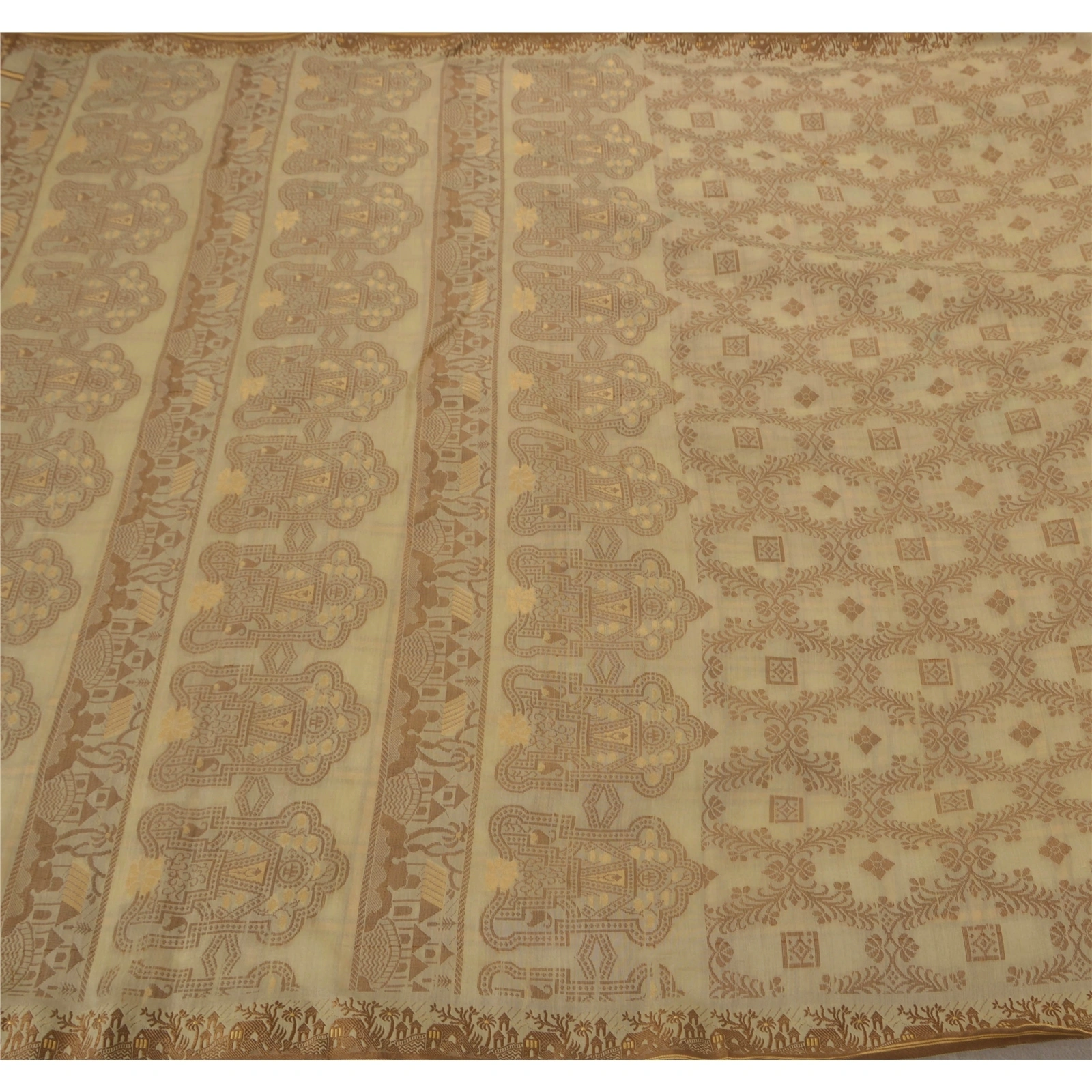 Sanskriti Vintage Cream Sarees Art Silk Woven Craft 5Yd Fabric Premium Soft Sari, PS-52257-Cream-Woven Work-Art Silk-5