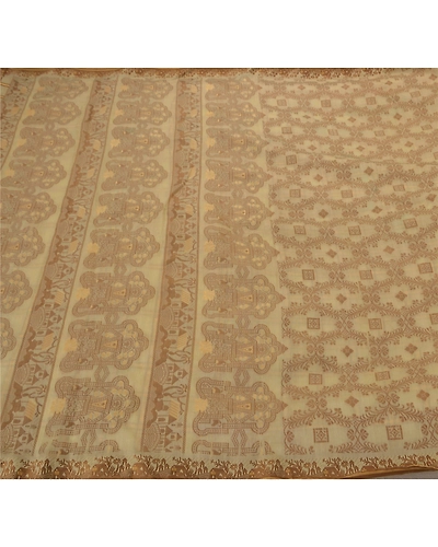 Sanskriti Vintage Cream Sarees Art Silk Woven Craft 5Yd Fabric Premium Soft Sari, PS-52257-Cream-Woven Work-Art Silk-5