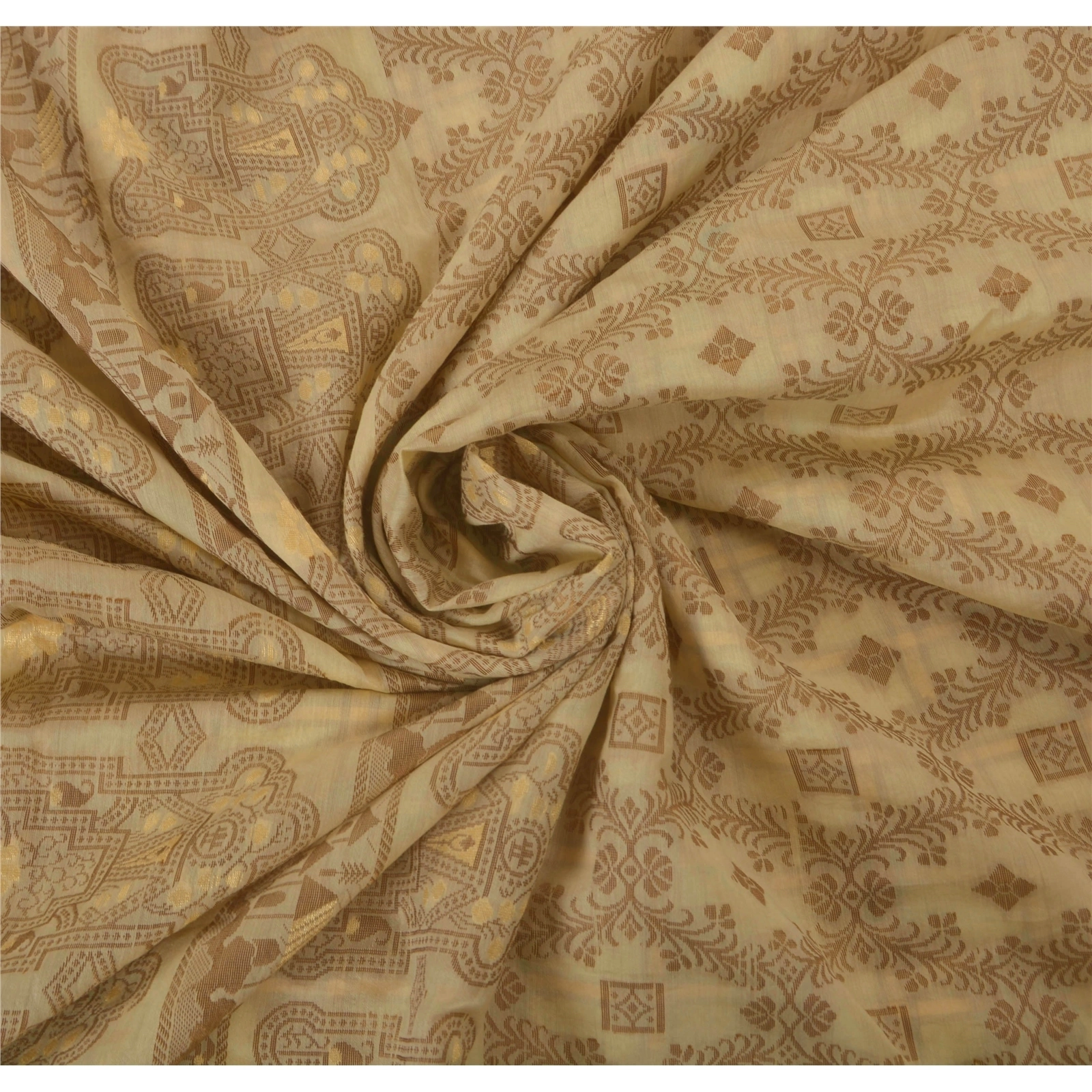 Sanskriti Vintage Cream Sarees Art Silk Woven Craft 5Yd Fabric Premium Soft Sari, PS-52257-Cream-Woven Work-Art Silk-6