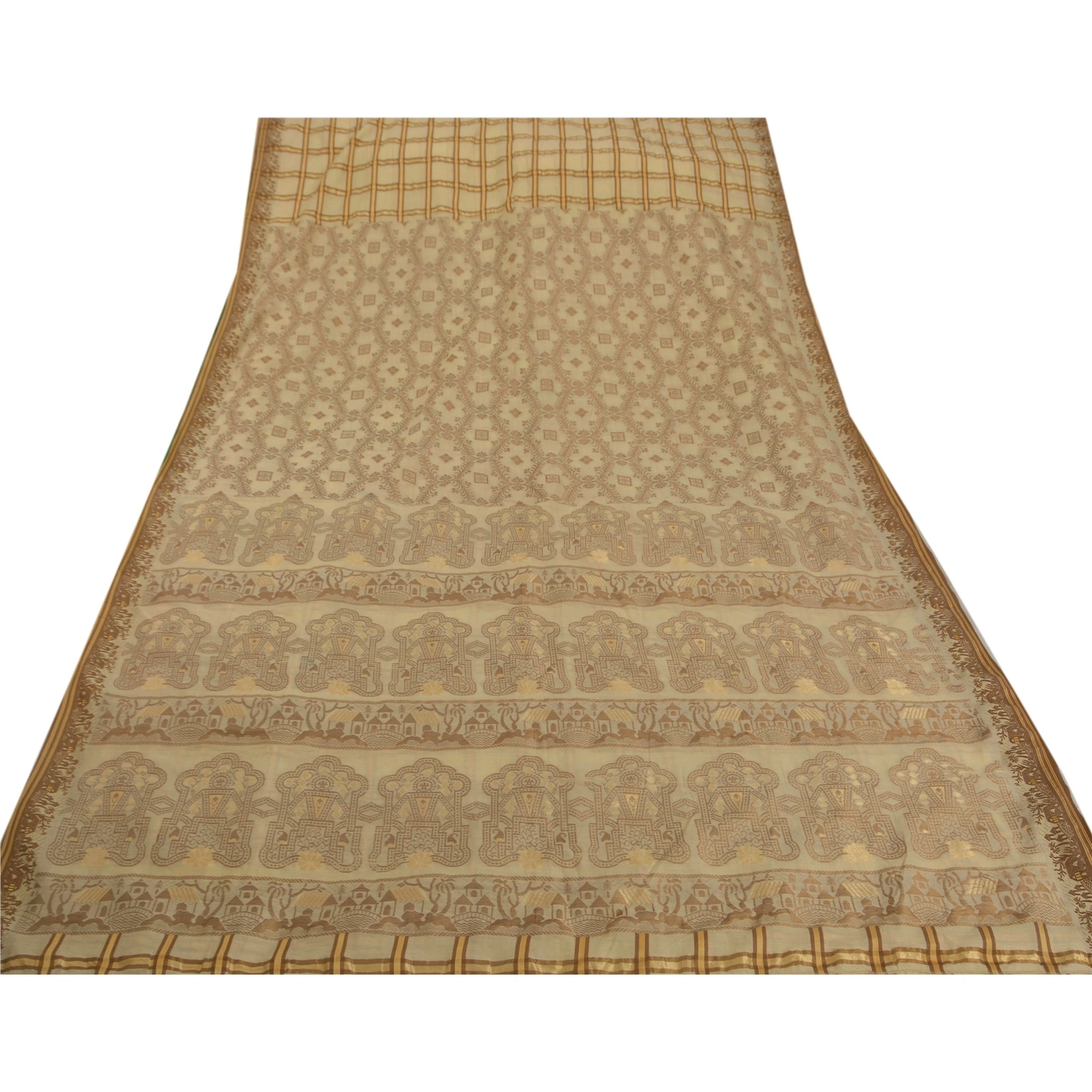 Sanskriti Vintage Cream Sarees Art Silk Woven Craft 5Yd Fabric Premium Soft Sari, PS-52257-Cream-Woven Work-Art Silk-7