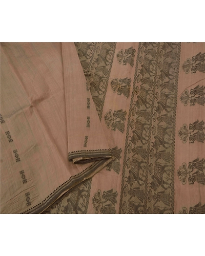 Sanskriti Vintage Brown Sarees Blend Silk Woven Baluchari Craft 5 Yd Fabric Sari, PS-52270-Brown-Woven Work-Blend Silk-1
