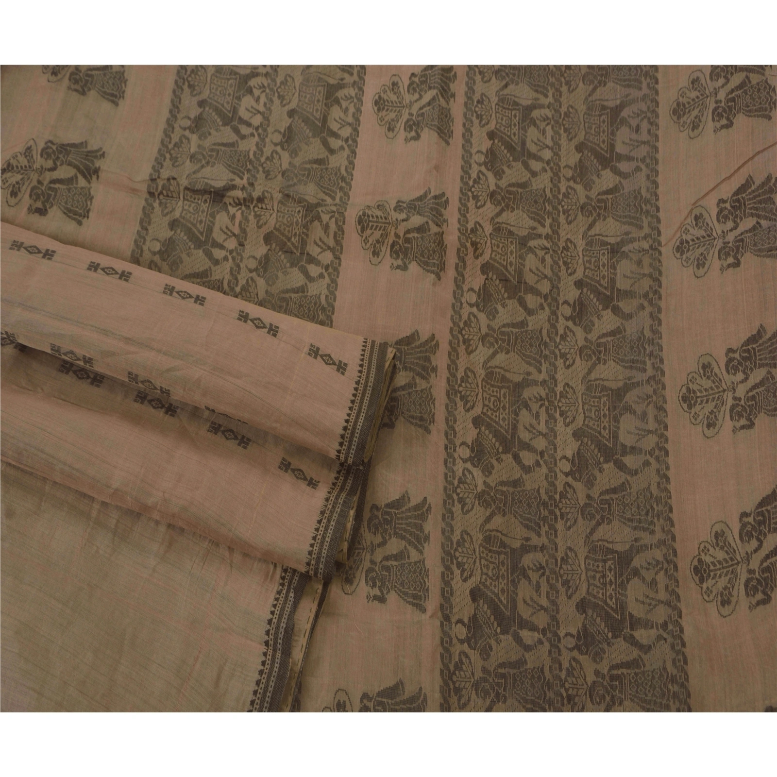 Sanskriti Vintage Brown Sarees Blend Silk Woven Baluchari Craft 5 Yd Fabric Sari, PS-52270-Brown-Woven Work-Blend Silk-2