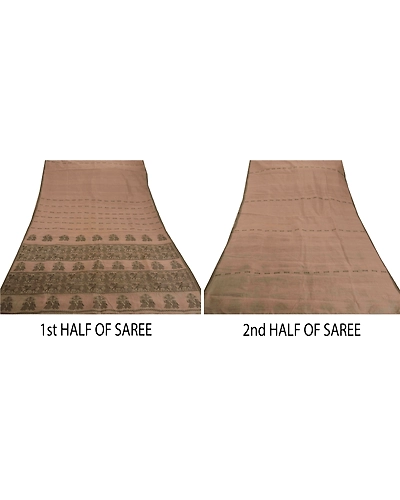 Sanskriti Vintage Brown Sarees Blend Silk Woven Baluchari Craft 5 Yd Fabric Sari, PS-52270-Brown-Woven Work-Blend Silk-4