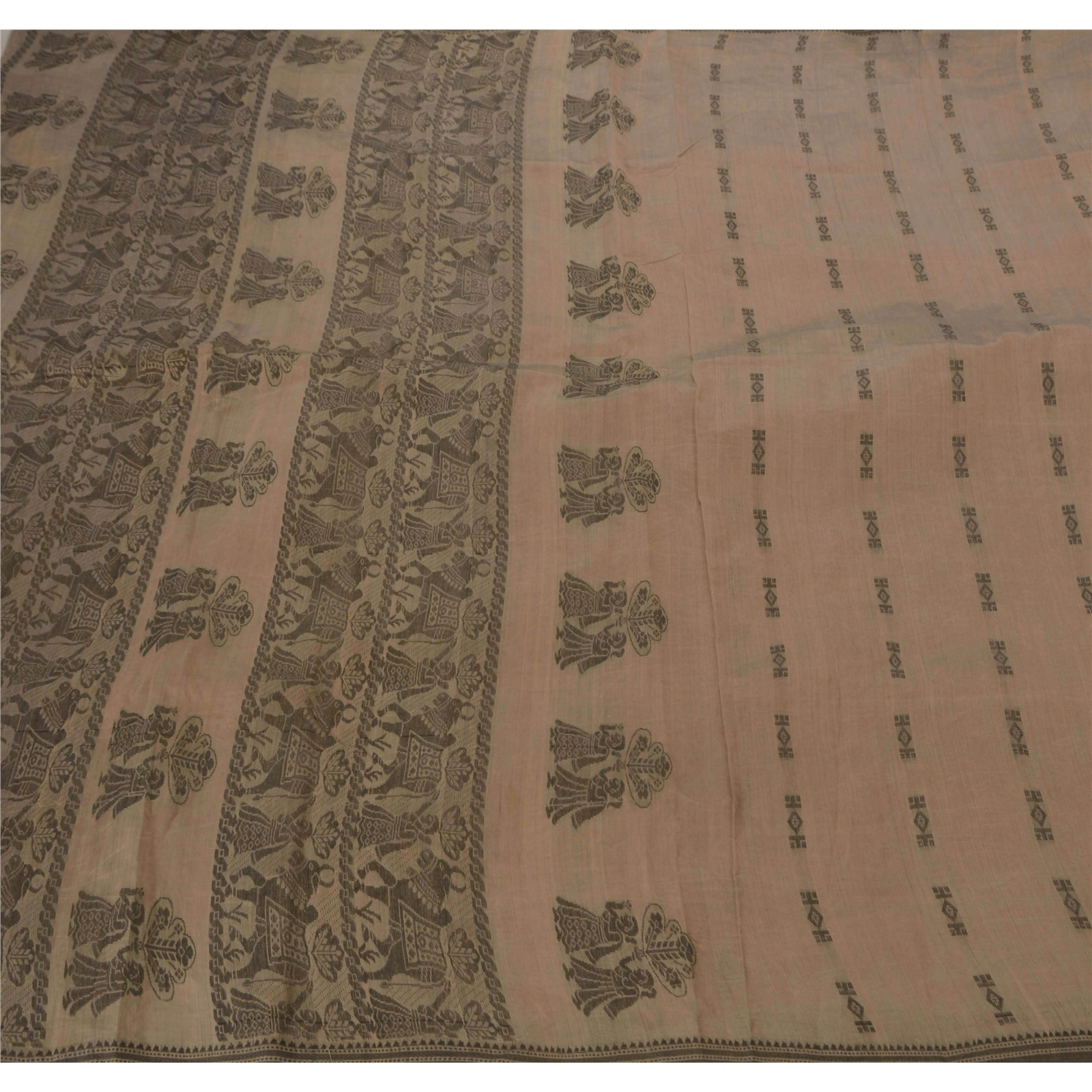 Sanskriti Vintage Brown Sarees Blend Silk Woven Baluchari Craft 5 Yd Fabric Sari, PS-52270-Brown-Woven Work-Blend Silk-5