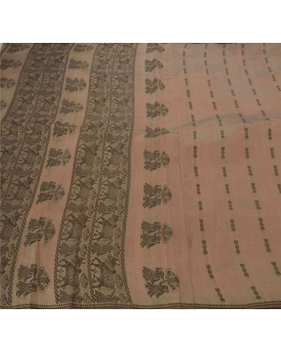 Sanskriti Vintage Brown Sarees Blend Silk Woven Baluchari Craft 5 Yd Fabric Sari, PS-52270-Brown-Woven Work-Blend Silk-5