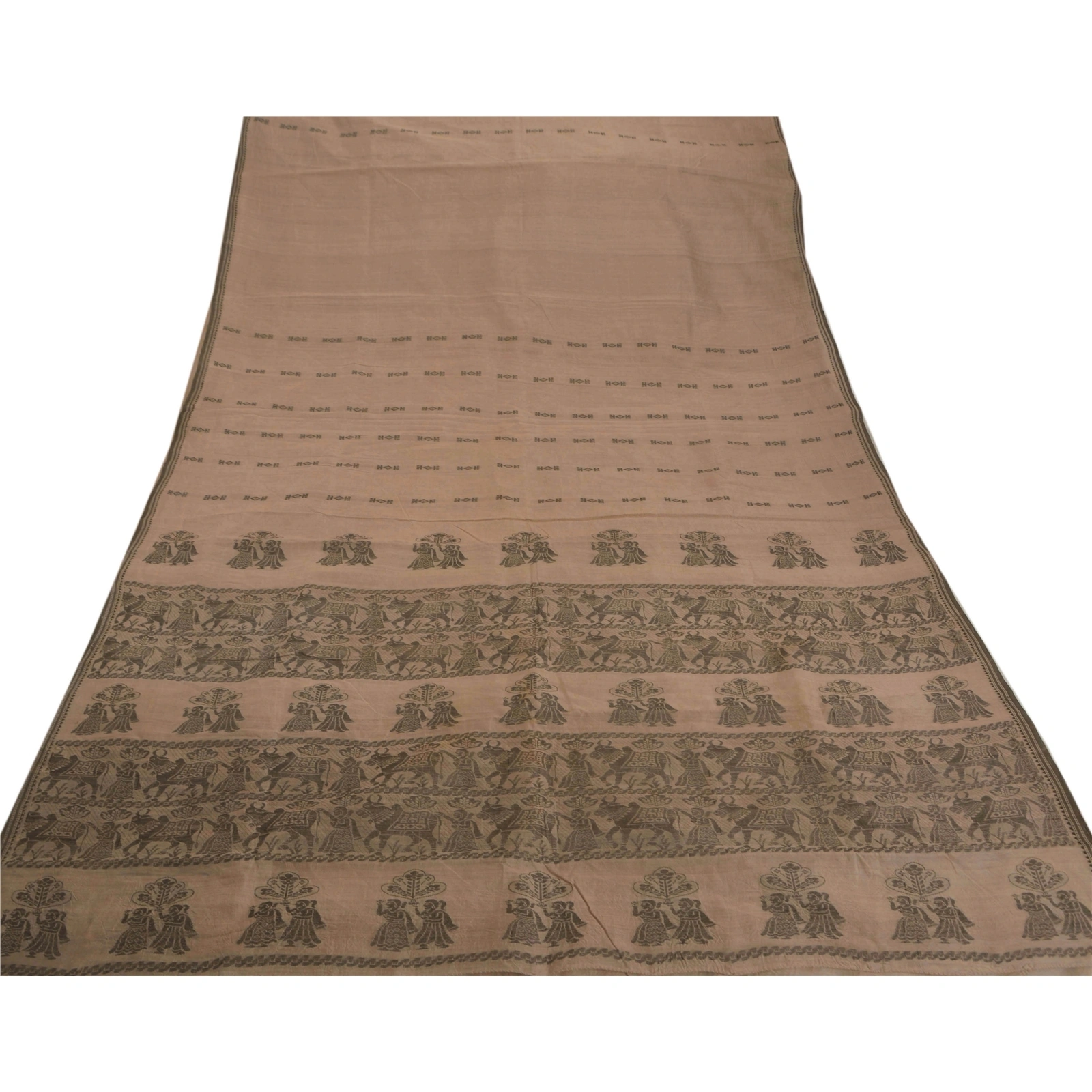 Sanskriti Vintage Brown Sarees Blend Silk Woven Baluchari Craft 5 Yd Fabric Sari, PS-52270-Brown-Woven Work-Blend Silk-7