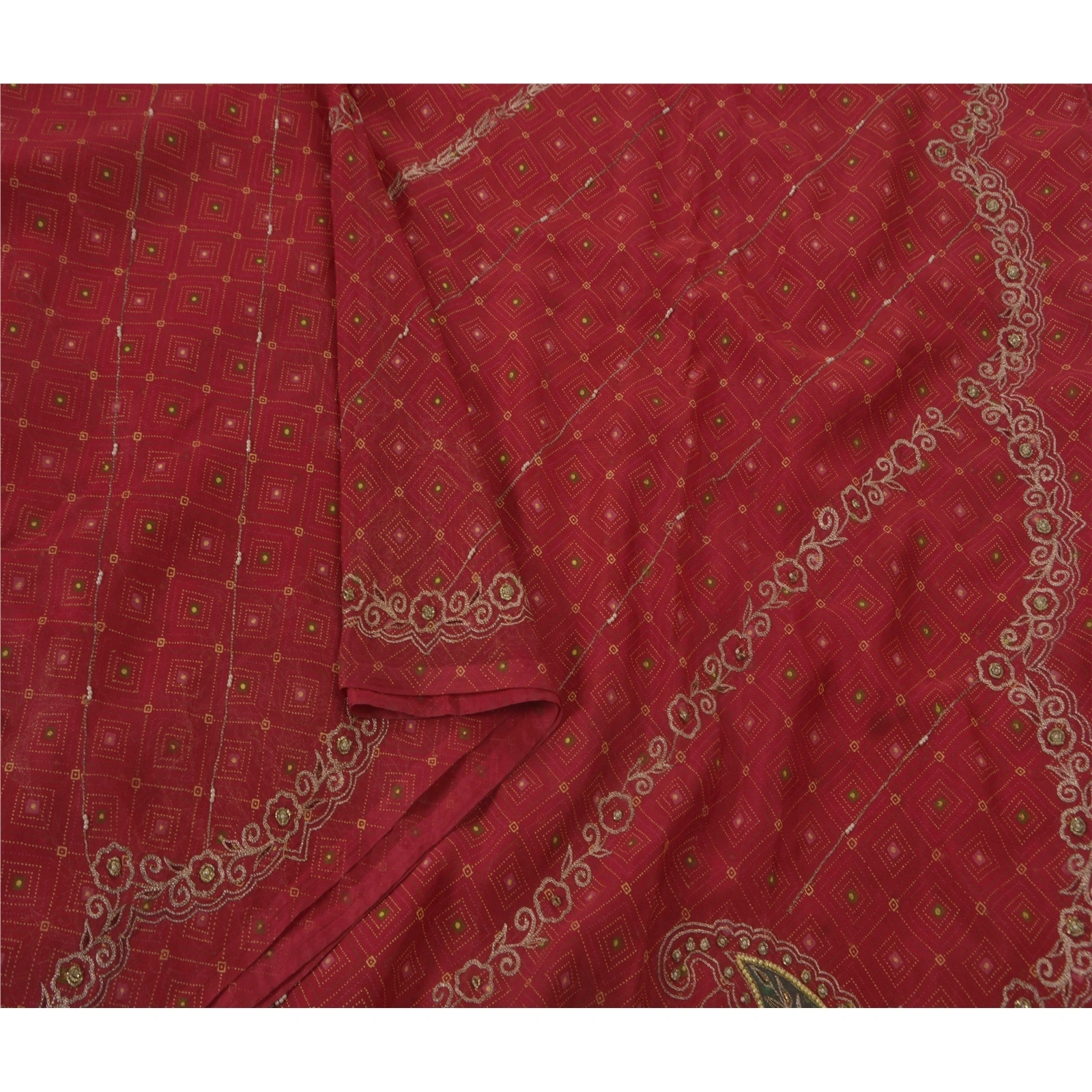 Sanskriti Vintage Red Sarees Art Silk Hand Beaded Craft Fabric Premium Zari Sari, PS-52271-Red-Zari/Zardozi/Dabka Work-Art Silk-1