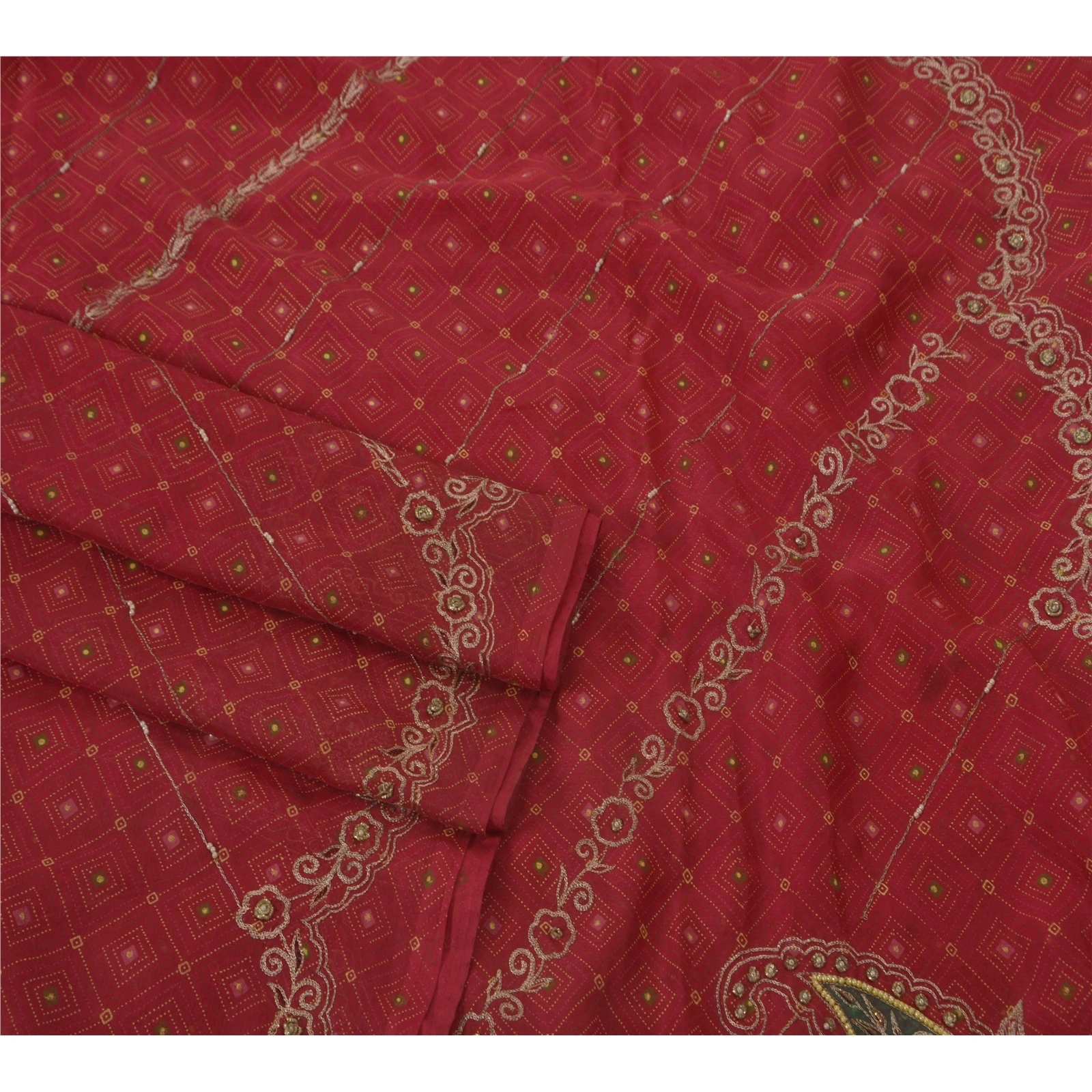 Sanskriti Vintage Red Sarees Art Silk Hand Beaded Craft Fabric Premium Zari Sari, PS-52271-Red-Zari/Zardozi/Dabka Work-Art Silk-2