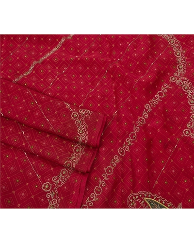 Sanskriti Vintage Red Sarees Art Silk Hand Beaded Craft Fabric Premium Zari Sari, PS-52271-Red-Zari/Zardozi/Dabka Work-Art Silk-2