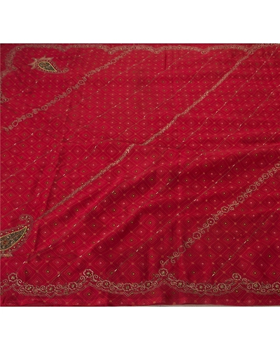 Sanskriti Vintage Red Sarees Art Silk Hand Beaded Craft Fabric Premium Zari Sari, PS-52271-Red-Zari/Zardozi/Dabka Work-Art Silk-5
