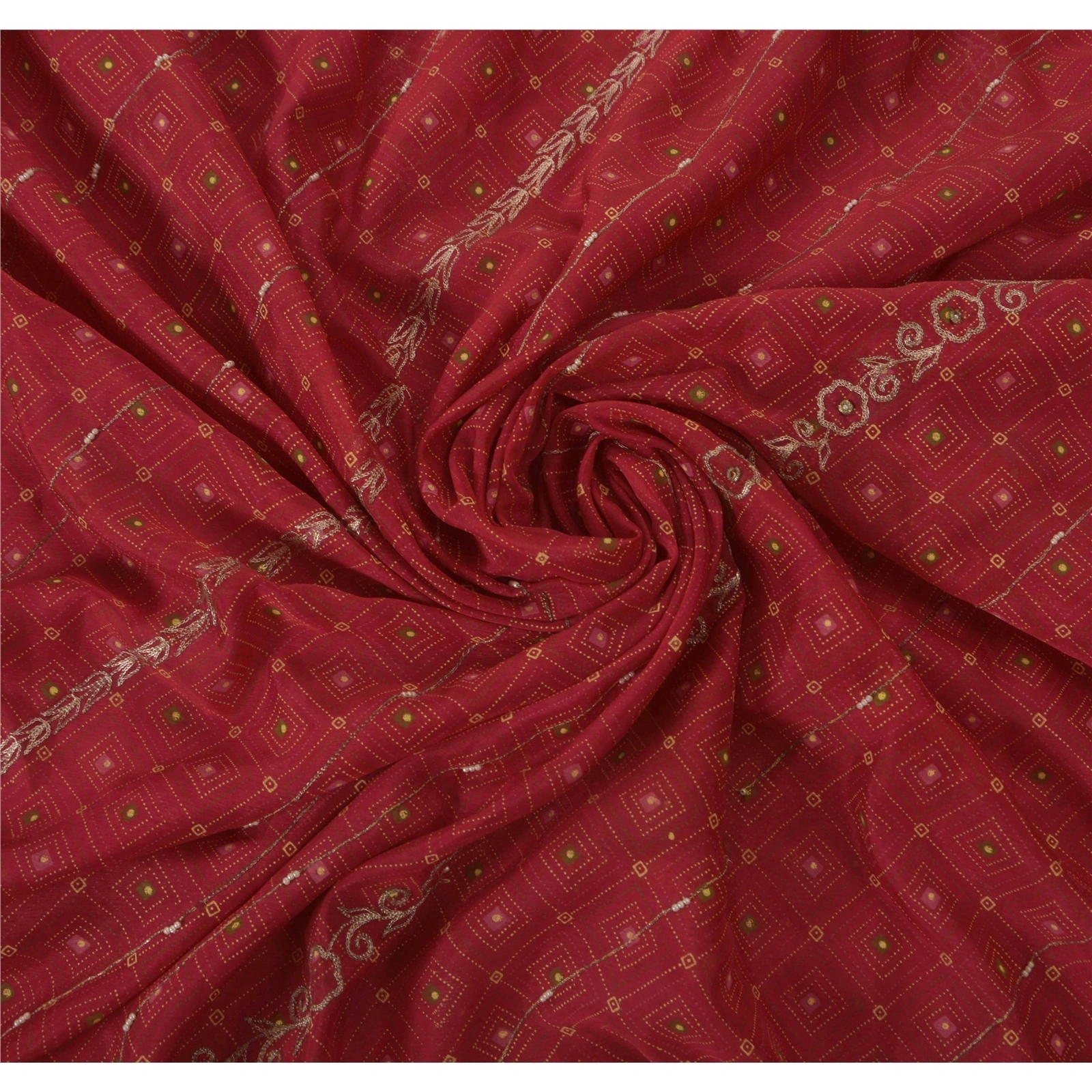 Sanskriti Vintage Red Sarees Art Silk Hand Beaded Craft Fabric Premium Zari Sari, PS-52271-Red-Zari/Zardozi/Dabka Work-Art Silk-6