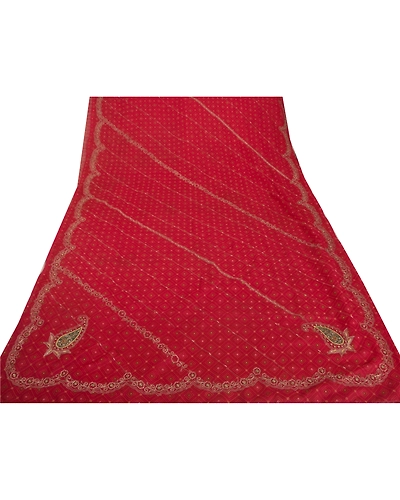 Sanskriti Vintage Red Sarees Art Silk Hand Beaded Craft Fabric Premium Zari Sari, PS-52271-Red-Zari/Zardozi/Dabka Work-Art Silk-7