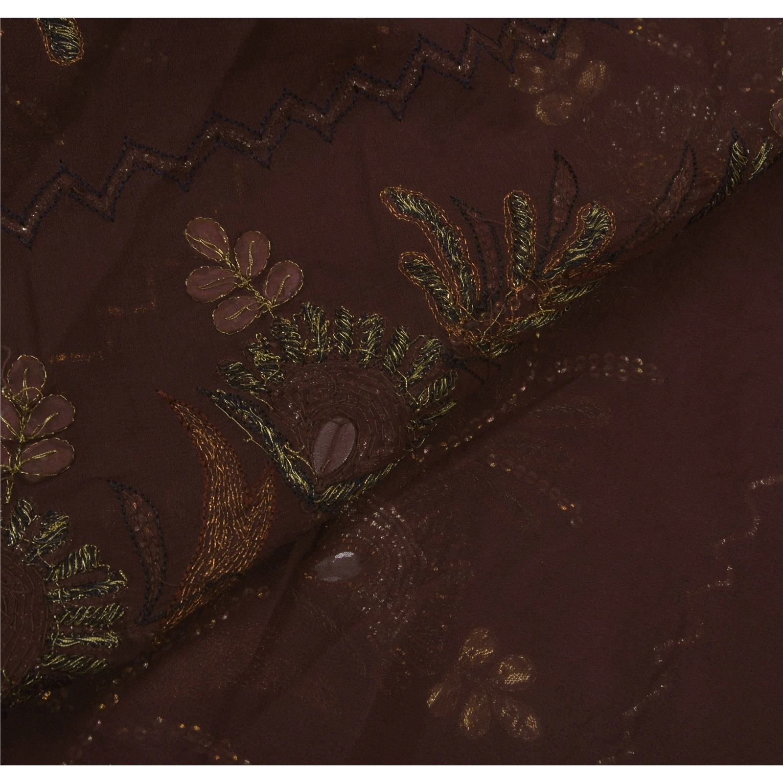 Sanskriti Vintage Coffee Brown Sarees Blend Georgette Fabric Hand Beaded Sari, PS-52276-Coffee Brown-Gota Patti/Dabka Work-Blend Georgette-3