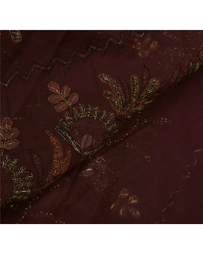 Sanskriti Vintage Coffee Brown Sarees Blend Georgette Fabric Hand Beaded Sari, PS-52276-Coffee Brown-Gota Patti/Dabka Work-Blend Georgette-3