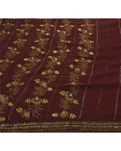 Sanskriti Vintage Coffee Brown Sarees Blend Georgette Fabric Hand Beaded Sari, PS-52276-Coffee Brown-Gota Patti/Dabka Work-Blend Georgette-5