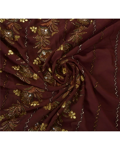 Sanskriti Vintage Coffee Brown Sarees Blend Georgette Fabric Hand Beaded Sari, PS-52276-Coffee Brown-Gota Patti/Dabka Work-Blend Georgette-6