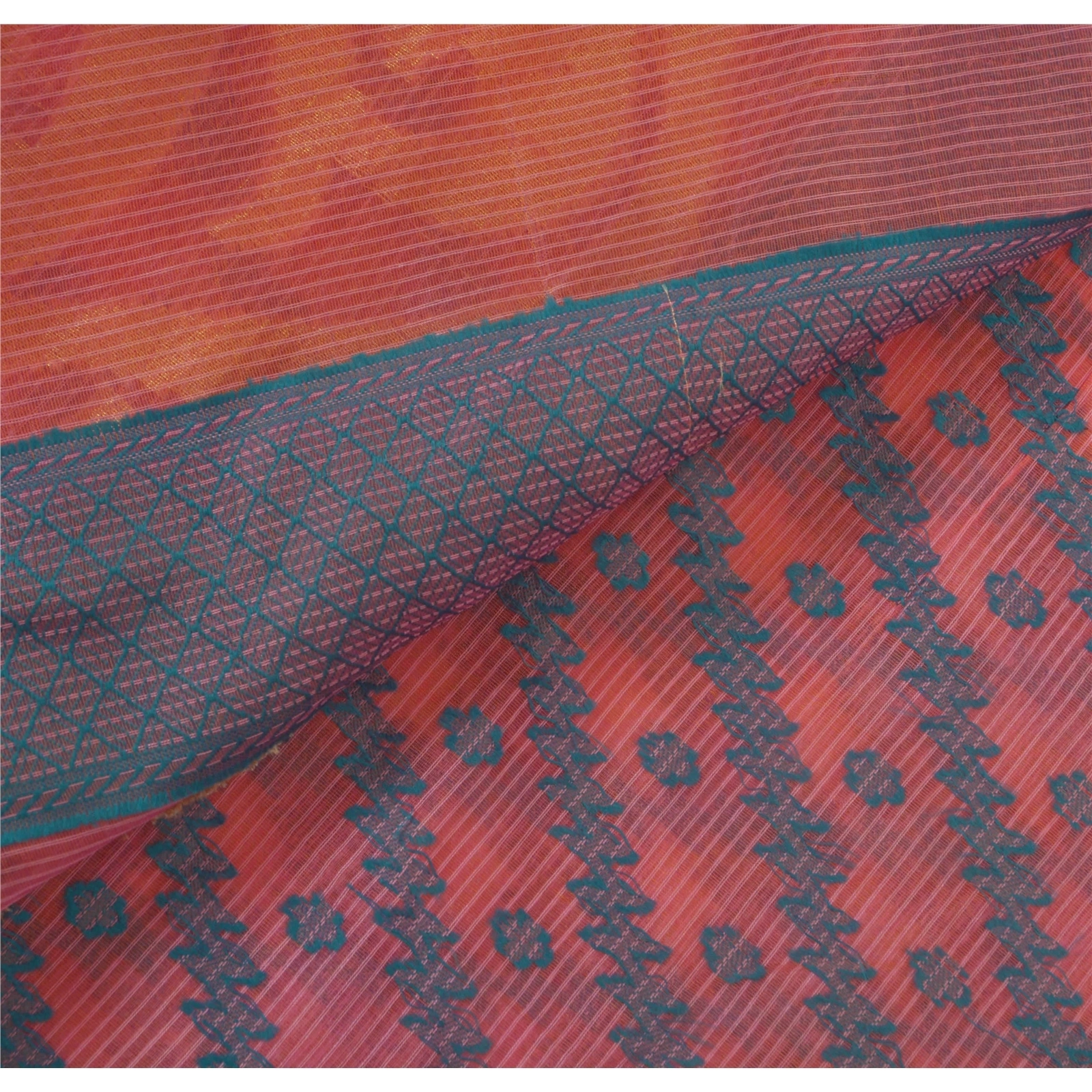 Sanskriti Vintage Pink Sarees Blend Silk Woven Craft 5 Yd Fabric Sari Paisley, PS-52307-Pink-Woven Work-Blend Silk-3