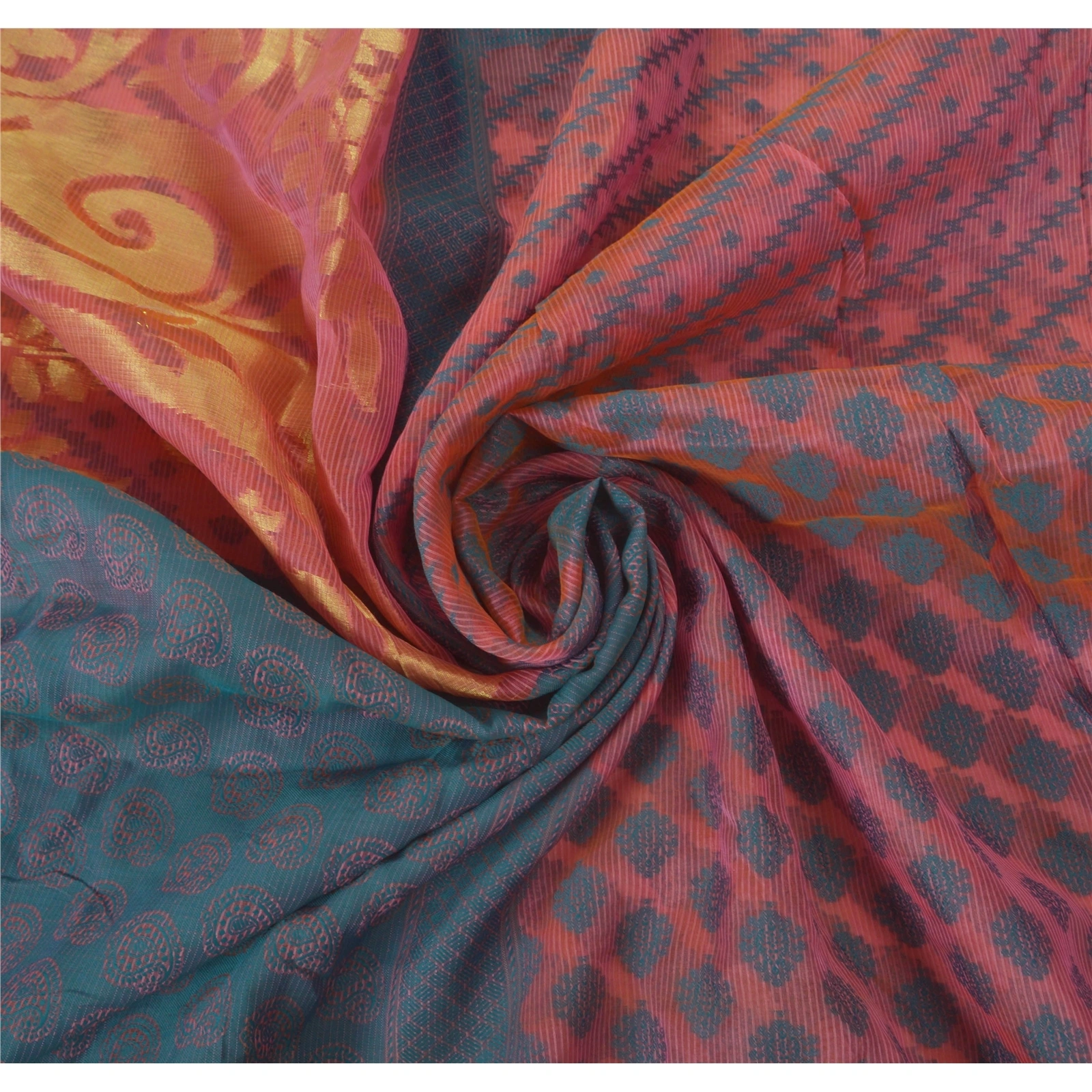 Sanskriti Vintage Pink Sarees Blend Silk Woven Craft 5 Yd Fabric Sari Paisley, PS-52307-Pink-Woven Work-Blend Silk-6