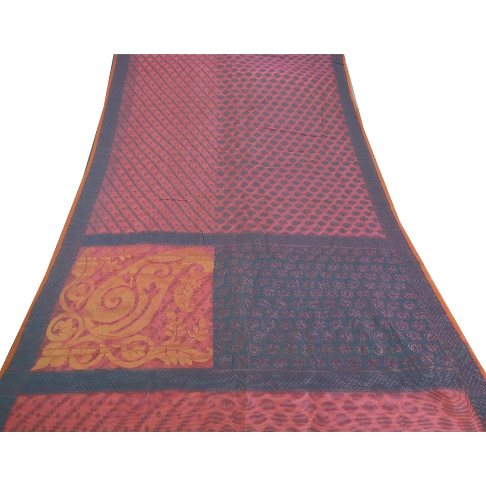 Sanskriti Vintage Pink Sarees Blend Silk Woven Craft 5 Yd Fabric Sari Paisley, PS-52307-Pink-Woven Work-Blend Silk-7