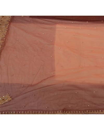 Sanskriti Vintage Orange Net Mesh Hand Beaded Sarees Craft Fabric Antique Sari, PS-52314-Orange-Zari/Zardozi/Dabka Work-Net Mesh-5