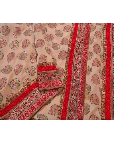 Sanskriti Vintage Cream Sarees Art Silk Woven Craft Fabric Cultural Sari Blouse, PS-52322-Cream-Woven Work-Art Silk-1