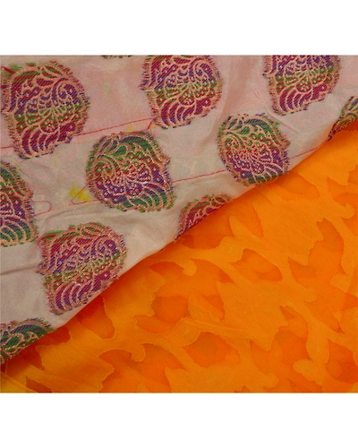 Sanskriti Vintage Cream Sarees Art Silk Woven Craft Fabric Cultural Sari Blouse, PS-52322-Cream-Woven Work-Art Silk-3