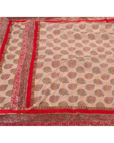 Sanskriti Vintage Cream Sarees Art Silk Woven Craft Fabric Cultural Sari Blouse, PS-52322-Cream-Woven Work-Art Silk-5