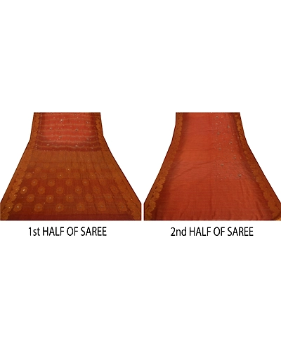 Sanskriti Vintage Orange Sarees Art Silk Hand Beaded Craft Fabric Premium Sari, PS-52323-Orange-Woven/Sequins Work-Art Silk-4
