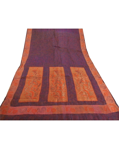 Sanskriti Vintage Purple Sarees Pure Silk Woven Craft Fabric 5 Yard Premium Sari, PS-52336-Purple-Woven Work-100% Pure Silk-6