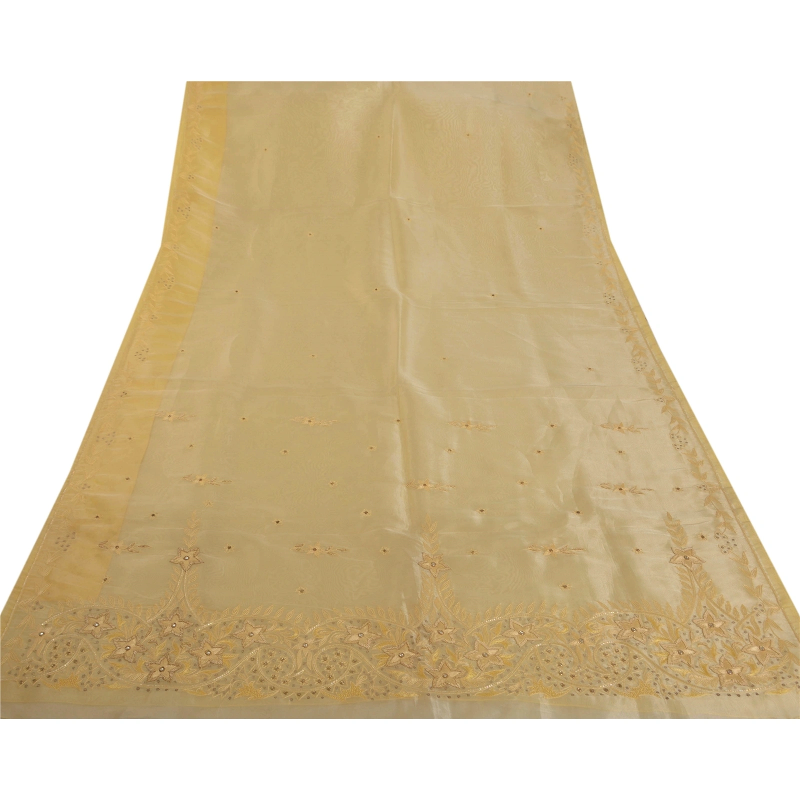 Sanskriti Vintage Cream Sarees Art Silk Hand Beaded Craft Fabric Premium Sari, PS-52350-Cream-Zardozi/Glass Beads Work-Art Silk-7