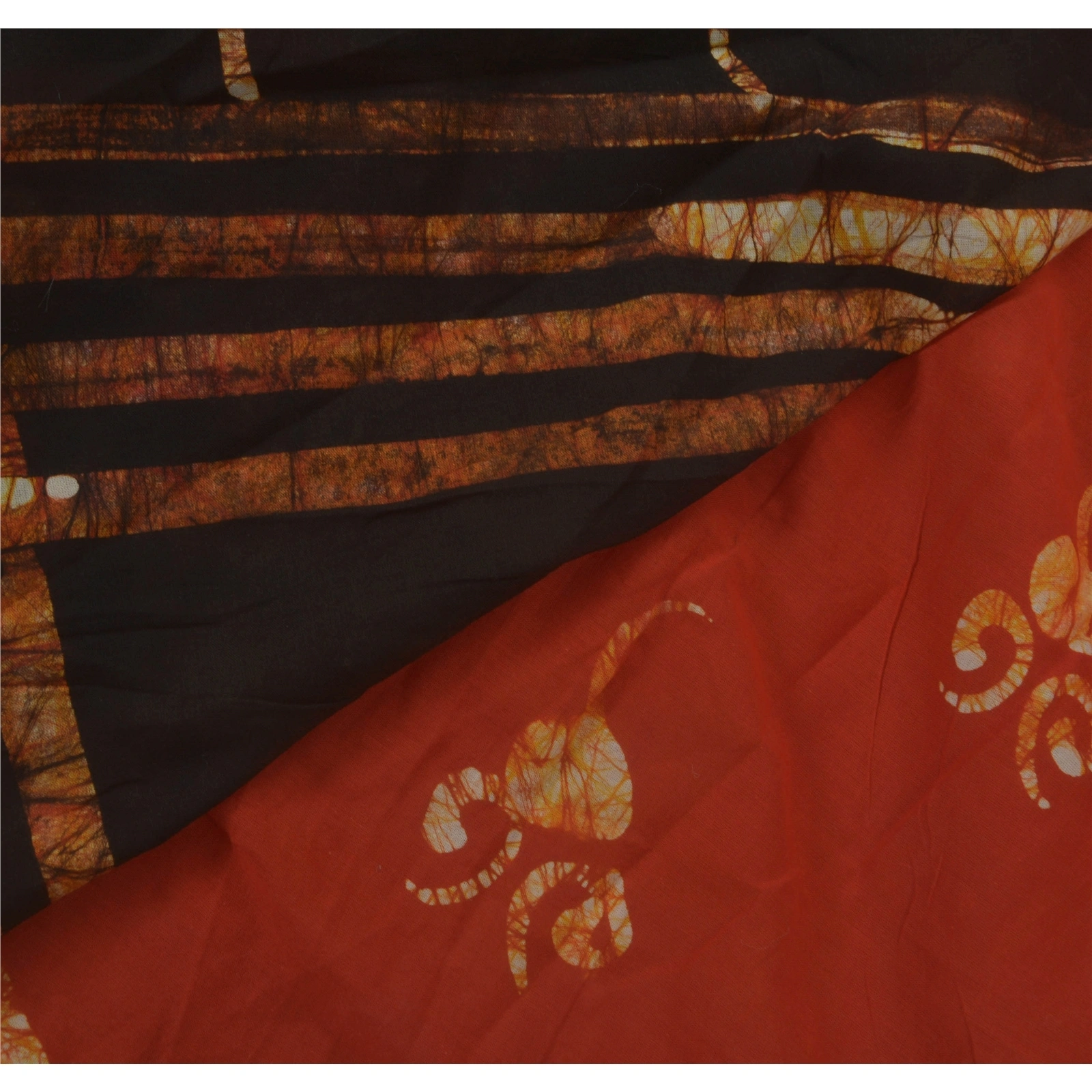 Sanskriti Vintage Orange Sarees Pure Cotton Batik Work Craft Soft Fabric Sari, PS-52356-Orange-Batik Work-100% Pure Cotton-3