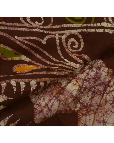 Sanskriti Vintage Brown Sarees Pure Cotton Batik Work Craft Fabric Premium Sari, PS-52405-Brown-Batik Work-100% Pure Cotton-3