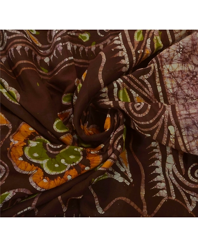 Sanskriti Vintage Brown Sarees Pure Cotton Batik Work Craft Fabric Premium Sari, PS-52405-Brown-Batik Work-100% Pure Cotton-6
