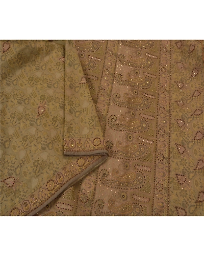 Sanskriti Vintage Green Sarees Organza Hand Bead Woven Fabric Cultural Sari, PS-52423-Green-Woven/Beads Work-Organza-1