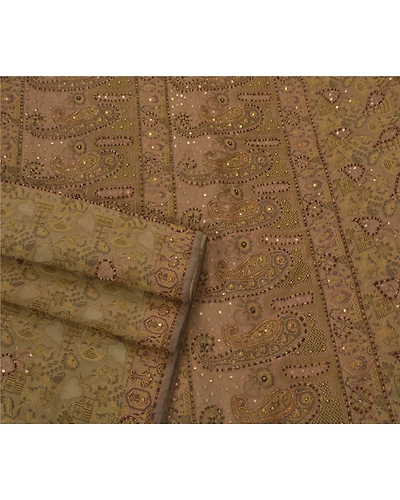Sanskriti Vintage Green Sarees Organza Hand Bead Woven Fabric Cultural Sari, PS-52423-Green-Woven/Beads Work-Organza-2