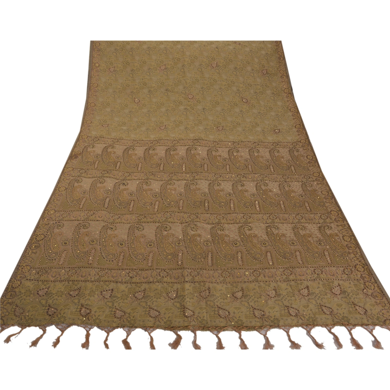 Sanskriti Vintage Green Sarees Organza Hand Bead Woven Fabric Cultural Sari, PS-52423-Green-Woven/Beads Work-Organza-7