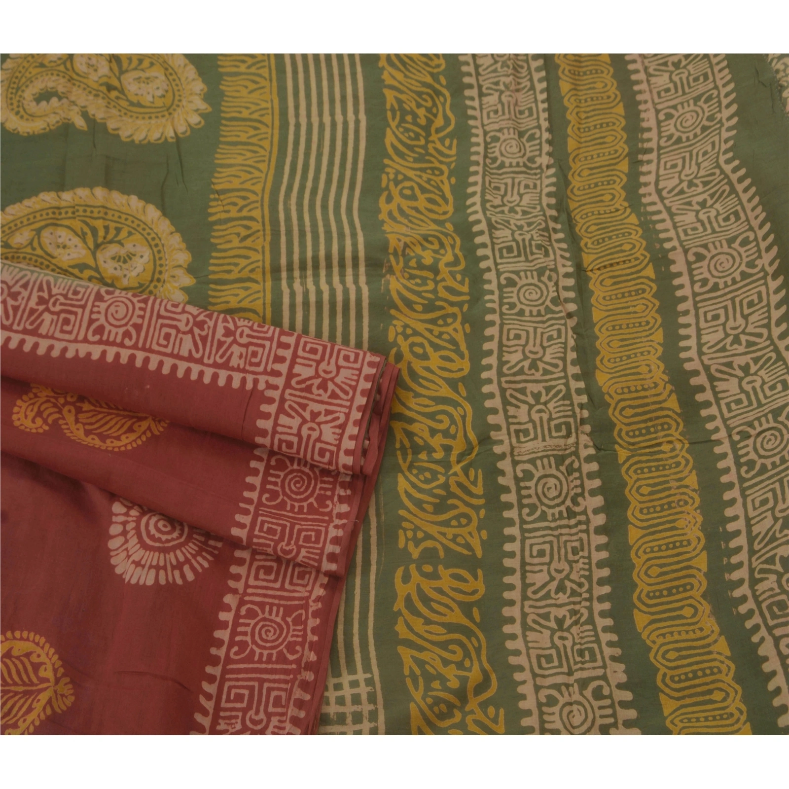 Sanskriti Vintage Red Sarees Pure Cotton Batik Work Sari 5 Yard Craft Fabric, PS-52424-Red-Batik Work-100% Pure Cotton-2