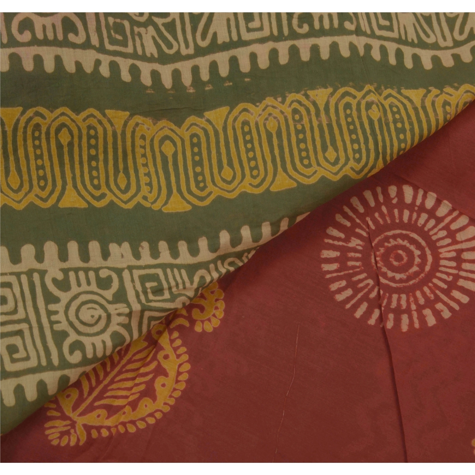 Sanskriti Vintage Red Sarees Pure Cotton Batik Work Sari 5 Yard Craft Fabric, PS-52424-Red-Batik Work-100% Pure Cotton-3