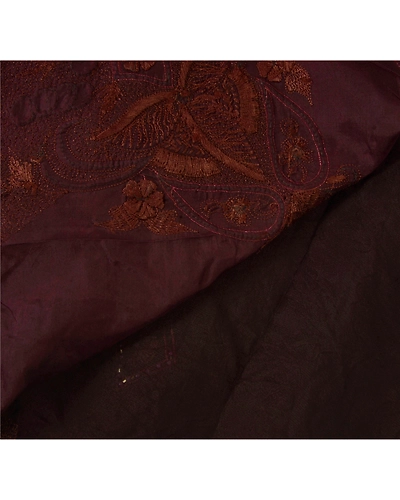 Sanskriti Vintage Brown Sarees Organza Craft 5Yd Fabric Hand Beaded Premium Sari, PS-52437-Brown-Thread/Beads Work-Organza-3