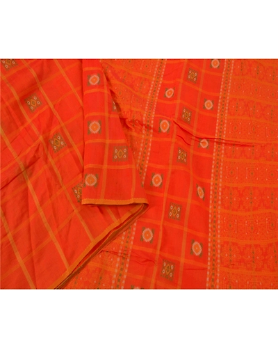 Sanskriti Vintage Orange Sarees Blend Cotton Woven Craft 5 Yd Soft Fabric Sari, PS-52469-Orange-Woven Work-Blend Cotton-1