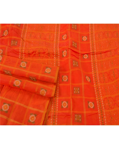 Sanskriti Vintage Orange Sarees Blend Cotton Woven Craft 5 Yd Soft Fabric Sari, PS-52469-Orange-Woven Work-Blend Cotton-2