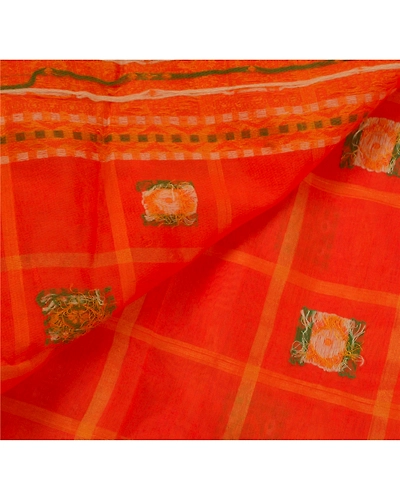 Sanskriti Vintage Orange Sarees Blend Cotton Woven Craft 5 Yd Soft Fabric Sari, PS-52469-Orange-Woven Work-Blend Cotton-3