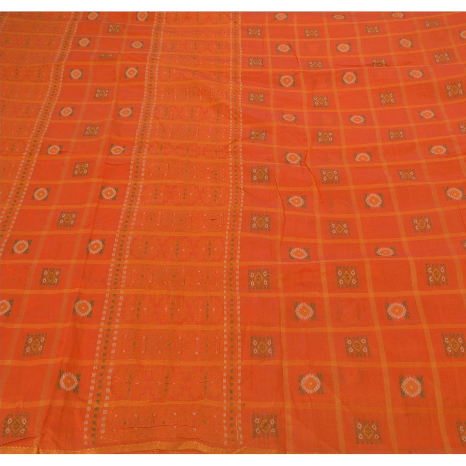 Sanskriti Vintage Orange Sarees Blend Cotton Woven Craft 5 Yd Soft Fabric Sari, PS-52469-Orange-Woven Work-Blend Cotton-5