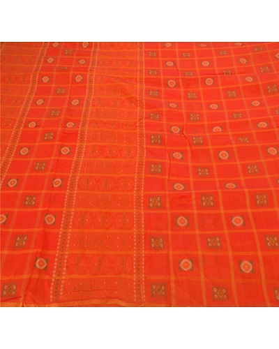 Sanskriti Vintage Orange Sarees Blend Cotton Woven Craft 5 Yd Soft Fabric Sari, PS-52469-Orange-Woven Work-Blend Cotton-5